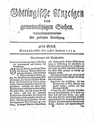 4tes Stück. Sonnabends, den 23sten Januar 1773.