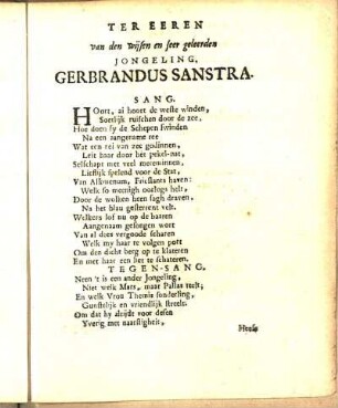 Ter Eeren van den wijsen en seer geleerden Jongeling, Gerbrandus Sanstra.