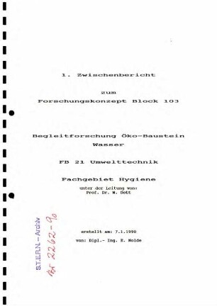 Forschungsbericht: Modellvorhaben Stadtökologie Block 103, Öko-Baustein Wasser (1. Zwischenbericht)