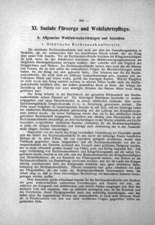 XI. Soziale Fürsorge und Wohlfahrtspflege