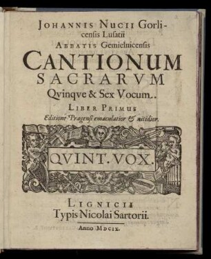 Johannes Nucius: Cantionum sacrarum quinque et sex vocum. Liber primus. Quinta Vox