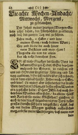 Die achte Wochen-Andacht, Mittwochs, Morgens, zu gebrauchen.