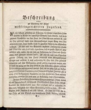 Beschreibung eines zur Spahrung des Holzes wohleingerichteten Zugofens.