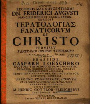 Teratologias Fanaticorvm [Fanaticorum] De Christo