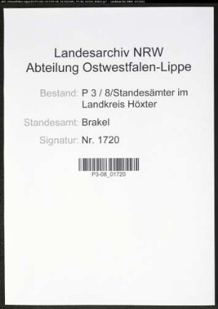 Heiratsregister Standesamt Brakel
