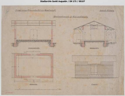 Asbach, Bahnhof, Güterschuppen. Anmerkung: es wurde nur an einer Seite ein Gleis realisiert