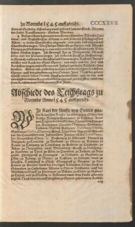 Abschied des Reichßtags zu Wormbs Anno 1545. auffgericht.