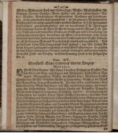 Num XIV. Churfürstl. Sächs. Lehnbrieff über die Voigtey/ Anno 1692.