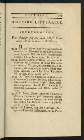 Histoire Litteraire.