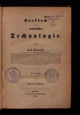Bd. 2: Handbuch der mechanischen Technologie