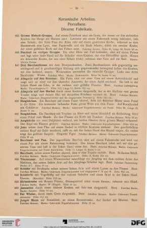 Keramische Arbeiten. Porzellane. Diverse Fabrikate (Nr. 845-883)