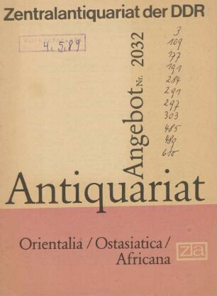 Nr. 2032: Orientalia/Ostasiatica/Africana