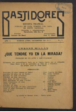 1922000104: ¿Que tendre yo en la mirada? : pochade en un acto y dos cuadros