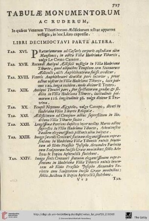 Tabulæ Monumentorum ac Ruderum, In quibus Veterum Tiburtinorum Ædificiorum adhuc apparent vestigia, in hoc Libro expressæ