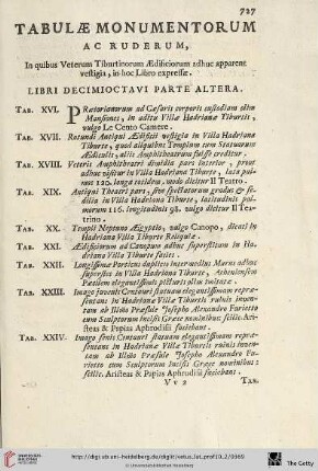 Tabulæ Monumentorum ac Ruderum, In quibus Veterum Tiburtinorum Ædificiorum adhuc apparent vestigia, in hoc Libro expressæ