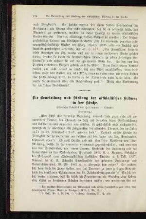 ¬Die¬ Beurteilung und Stellung der altklassischen Bidlung in der Kirche : historischer Ueberblick ; (Fortsetzung)