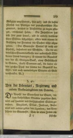 §. 41. Von der Lebensart, Regierung und andern Merkwürdigkeiten von Genova