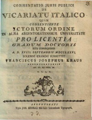 Commentatio Juris Publici De Vicariatu Italico
