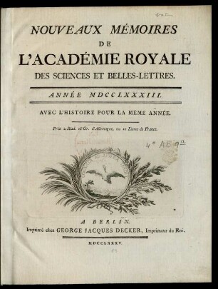 1783: Nouveaux mémoires de l'Académie Royale des Sciences et Belles-Lettres année MDCCLXXXIII