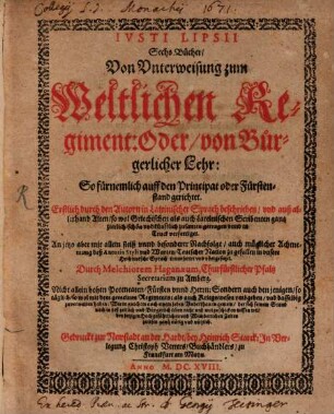 Sechs Bücher von Unterweisung zum weltlichen Regiment