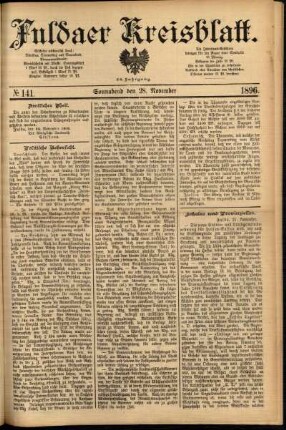 Erste Ausgabe vom Samstag, den 28. November 1896.