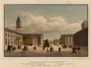 Ansichten Karlsruher Gebäude, Bauwerke und Denkmäler. "Der Marktplatz in Carlsruhe"