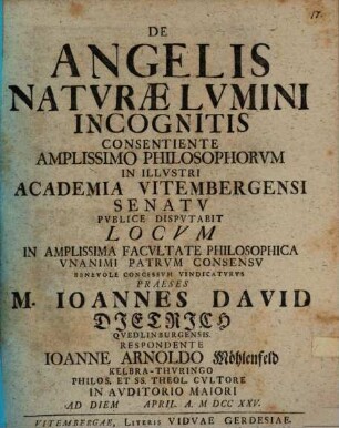 De angelis naturae lumini incognitis, disp.