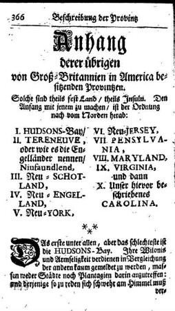 Anhang der übrigen von Groß-Brittannien in America besitzenden Provintzen, als: