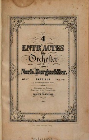 4 entr'actes : für Orchester ; op. 17