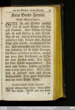 Kurtze Beicht-Formul.