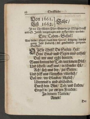 Von 1661. Biß 1662. Jahr