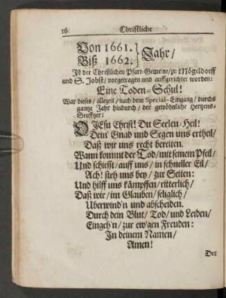 Von 1661. Biß 1662. Jahr