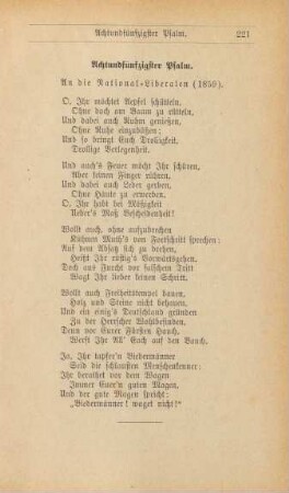 Achtundfünfzigster Psalm. An die National-Liberalen (1859).