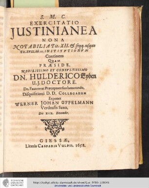 Exercitatio Justinianea Nona