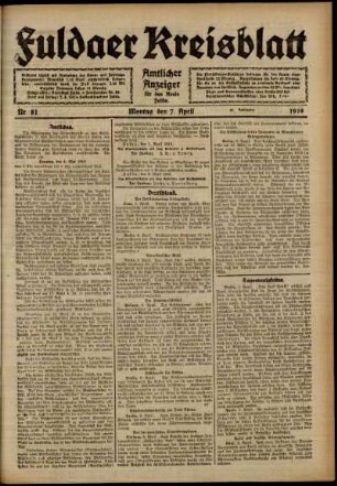 Ausgabe vom Montag, den 07. April 1919.