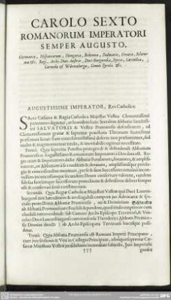 Carolo Sexto Romanorum Imperatori Semper Augusto ...