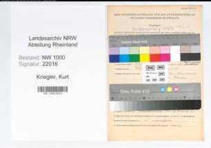 Entnazifizierung Kurt Kriegler, geb. 25.11.1890 (Lehrer)