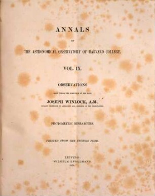 Annals of the Astronomical Observatory of Harvard College, 9
