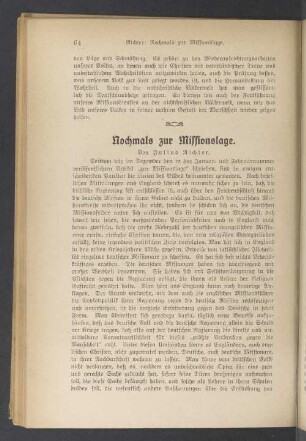 Nochmals zur Missionslage