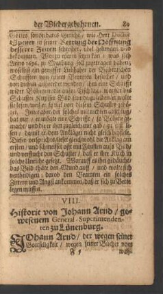 VIII. Historie von Johann Arnd / gewesenem General-Superintendenten zu Lünenburg