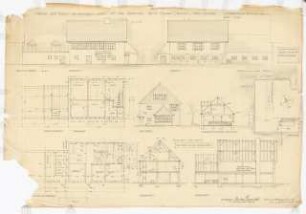 Umbau ehemaliger Stall für Herrn Gustav Damrau, Klein Eichholz: Ansichten, Grundrisse EG und OG, Schnitte M 1:100, Lageplan M 1:500
