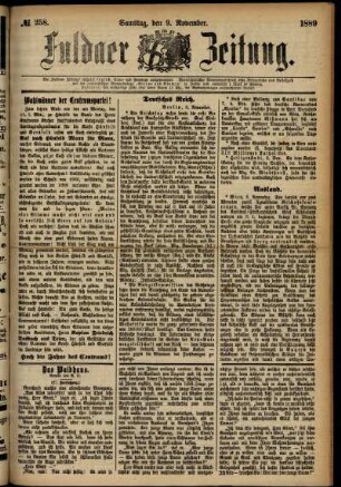 Erste Ausgabe vom Samstag, den 09. November 1889.