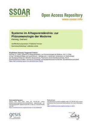 Systeme im Alltagsverständnis: zur Phänomenologie der Moderne
