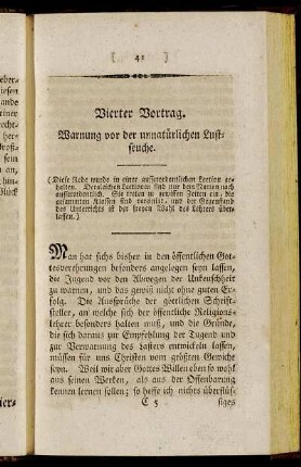 Vierter Vortrag. Warnung vor der unnatürlichen Lustseuche.