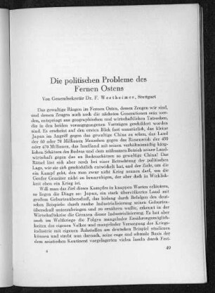 Die politischen Probleme des Fernen Ostens