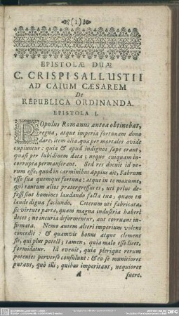 Epistolae Duae C. Chrispi Sallustii Ad Caium Caesarem De Republica Ordinanda. Epistola I.