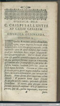 Epistolae Duae C. Chrispi Sallustii Ad Caium Caesarem De Republica Ordinanda. Epistola I.