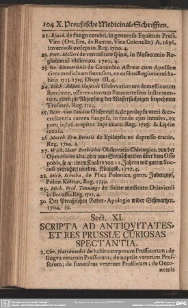 Sect. XI. Scripta Ad Antiquitates, Et Res Prussiae Curiosas Spectantia