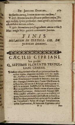 Caecilii Cypriani Seu potiis Q. Septimii Florentis Tertulliani Genesis