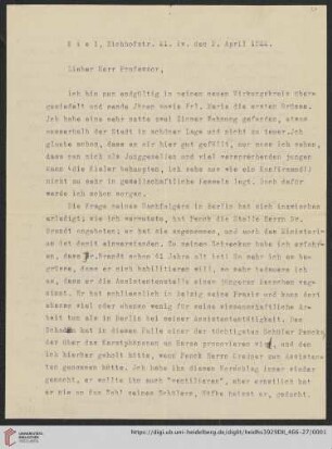 Nachlass Alfred Hettner, Eingegangene Briefe, Korrespondenz Leo Waibel/Alfred Hettner: Brief von Leo Waibel an Alfred Hettner